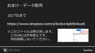 #ue4fest#ue4fest
おまけ・データ配布
10/7日まで
https://www.dropbox.com/s/6v0s14p69b4iue6
※このファイルは明日消します。
このURLは共有禁止です。
SNS投稿しないでください。
 