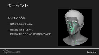 #ue4fest#ue4fest
ジョイント入れ
・表情作りのためではない
・変形過程を想像しながら
絶対動かすだろうという箇所想定して入れた
ジョイント
 