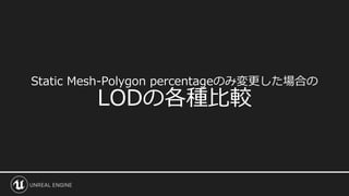 Static Mesh-Polygon percentageのみ変更した場合の
LODの各種比較
 