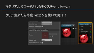 マテリアルでロードされるテクスチャ - パターン４
クリア出来たら再度Texピンを繋いで完了！
 
