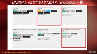 UNREAL FEST EAST2017 セッション一覧
※主催が受講したセッションは赤枠で囲っています
 