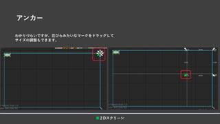アンカー
■２Dスクリーン
わかりづらいですが、花びらみたいなマークをドラッグして
サイズの調整もできます。
 