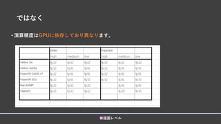 ではなく
• 演算精度はGPUに依存しており異なります。
■描画レベル
 