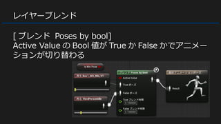 レイヤーブレンド
[ ブレンド Poses by bool]
Active Value の Bool 値が True か False かでアニメー
ションが切り替わる
 