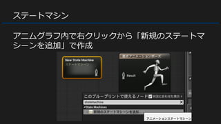 ステートマシン
アニムグラフ内で右クリックから「新規のステートマ
シーンを追加」で作成
 