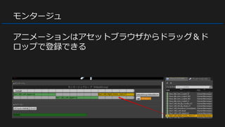 モンタージュ
アニメーションはアセットブラウザからドラッグ＆ド
ロップで登録できる
 