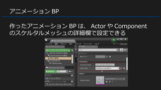 アニメーション BP
作ったアニメーション BP は、 Actor や Component
のスケルタルメッシュの詳細欄で設定できる
 