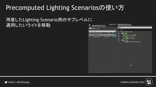 Precomputed Lighting Scenariosの使い方
用意したLighting Scenario用のサブレベルに
適用したいライトを移動
#UE4Osaka
 