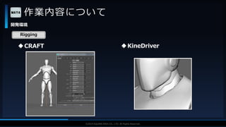 V F X S T U D Y G R O U P©2019 SQUARE ENIX CO., LTD. All Rights Reserved.
作業内容について
開発環境
CRAFT
Rigging
KineDriver
 