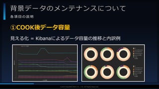 V F X S T U D Y G R O U P©2019 SQUARE ENIX CO., LTD. All Rights Reserved.
背景データのメンテナンスについて
各 項 目 の 説 明
見える化 = Kibanaによるデータ容量の推移と内訳例
①COOK後データ容量
 