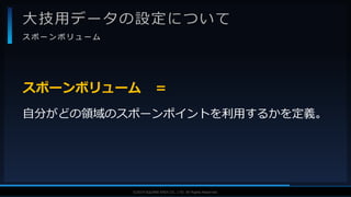 V F X S T U D Y G R O U P©2019 SQUARE ENIX CO., LTD. All Rights Reserved.
大技用データの設定について
ス ポ ー ン ボ リ ュ ー ム
スポーンボリューム ＝
自分がどの領域のスポーンポイントを利用するかを定義。
 