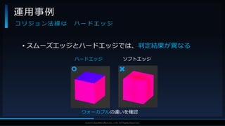 V F X S T U D Y G R O U P©2019 SQUARE ENIX CO., LTD. All Rights Reserved.
• スムーズエッジとハードエッジでは、判定結果が異なる
運用事例
コ リ ジ ョ ン 法 線 は ハ ー ド エ ッ ジ
ハードエッジ
ウォーカブルの違いを確認
ソフトエッジ
 