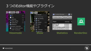 #UE4CEDEC
３つのEditor機能やプラグイン
Viewmode Show Statistics RenderDoc
 