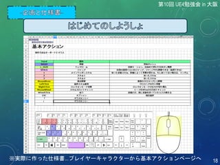 ※実際に作った仕様書...プレイヤーキャラクターから基本アクションページへ
第10回 UE4勉強会 in 大阪
18
 