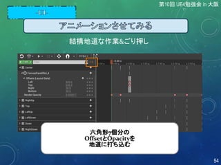 結構地道な作業&ごり押し
六角形7個分の
OffsetとOpacityを
地道に打ち込む
第10回 UE4勉強会 in 大阪
54
 