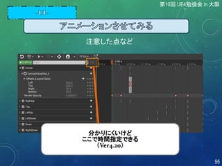 注意した点など
分かりにくいけど
ここで時間指定できる
（Ver4.20）
第10回 UE4勉強会 in 大阪
55
 