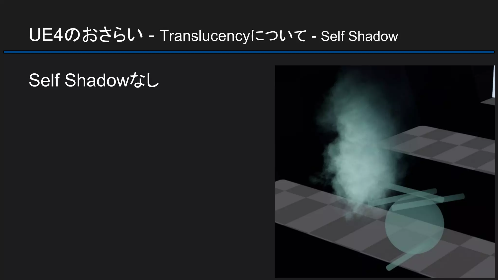 UE4のおさらい - Translucencyについて - Self Shadow
Self Shadowなし
 