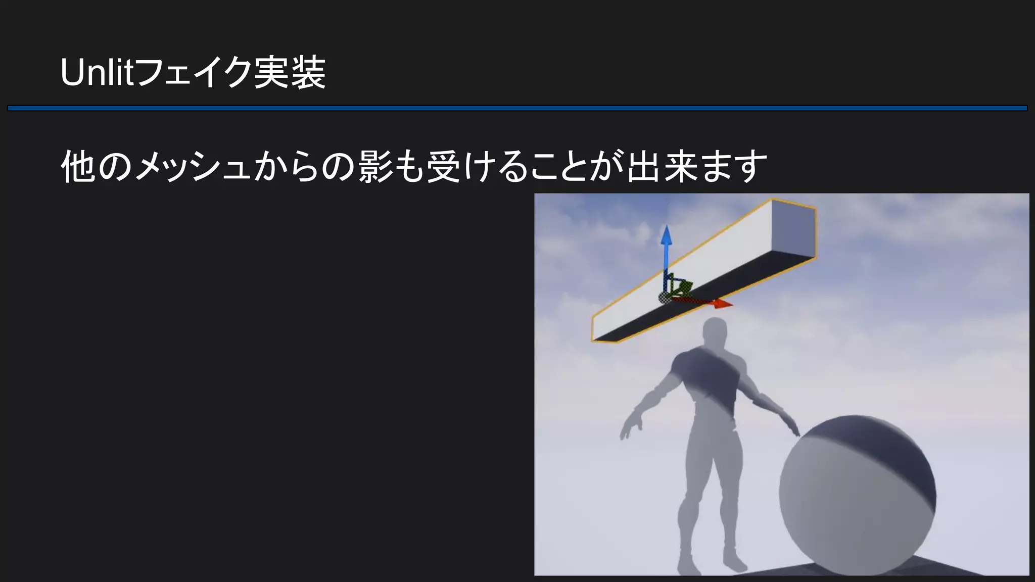 Unlitフェイク実装
他のメッシュからの影も受けることが出来ます
 