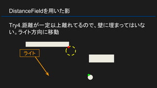 DistanceFieldを用いた影
Try4.距離が一定以上離れてるので、壁に埋まってはいな
い。ライト方向に移動
ライト
 