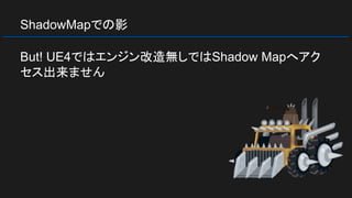 ShadowMapでの影
But! UE4ではエンジン改造無しではShadow Mapへアク
セス出来ません
 