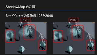 ShadowMapでの影
シャドウマップ解像度128と2048
128 2048
 