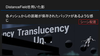 DistanceFieldを用いた影
各メッシュからの距離が保存されたバッファがあるような感
じ シーン配置
 