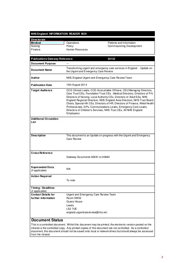 NHS review: transforming urgent and emergency care services in England