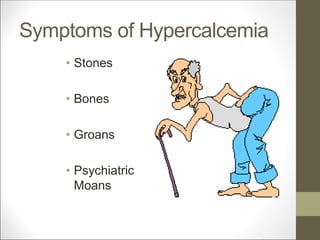 Symptoms of Hypercalcemia
• Stones
• Bones
• Groans
• Psychiatric
Moans
 
