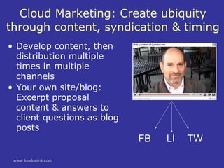 <ul><li>Develop content, then distribution multiple times in multiple channels </li></ul><ul><li>Your own site/blog: Excer...