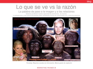 Lo que se ve vs la razón   La palabra da paso a la imagen y a las relaciones Estamos perdiendo nuestra capacidad de transcender...de razonar. La globalización y las nuevas tecnologías están cambiando la forma de comunicarse con y entre las personas Paradoja: Mayores canales de información. Menor grado de captación 