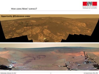 HOW LOOKS MARS’ SURFACE?
Opportunity @Endurance crater

Wednesday, February 19, 2014

42

Dr Harold Clenet, EPSL, EPFL

 