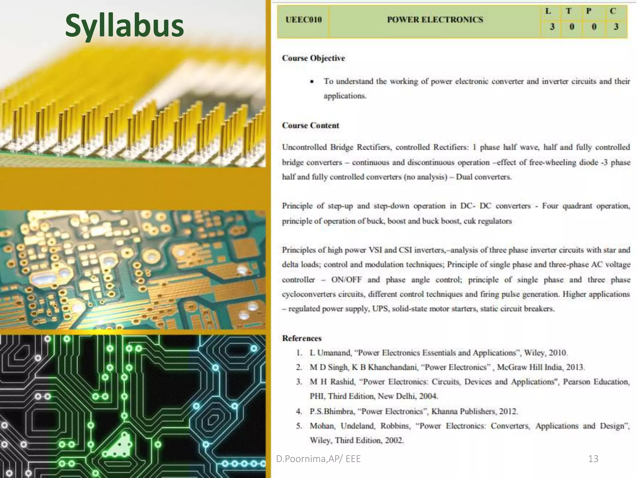 D.Poornima,AP/ EEE 13
Syllabus
 
