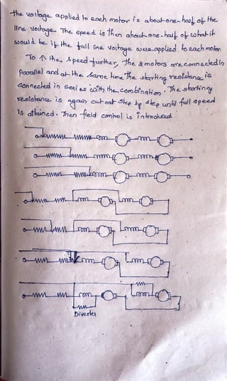 The votogo applied to a.sch motor is
abou-one-ha, oFhe
ne
uoltoge The spead is Then aboukone-hal otoha
boould be
ih ull tina Votkage wea oppliad o each moler
o ha,
peedusther, he amotors arecennecedip
Parale ad a ha arne hmeha slarhng mesiskna
Con neced in Seai es oth thecombinai The sarhnG.
vEsfsan 1s gn cuthauhlep hy 4e unt fuil apeed
is atlaned hen-field comol is iorodutod
o-wwMwm-n- m-
GWMwwW m- m
w-Mm n OhLm-H
owwAWLSoun mm
M AwI m m
Mrom
Divese
 