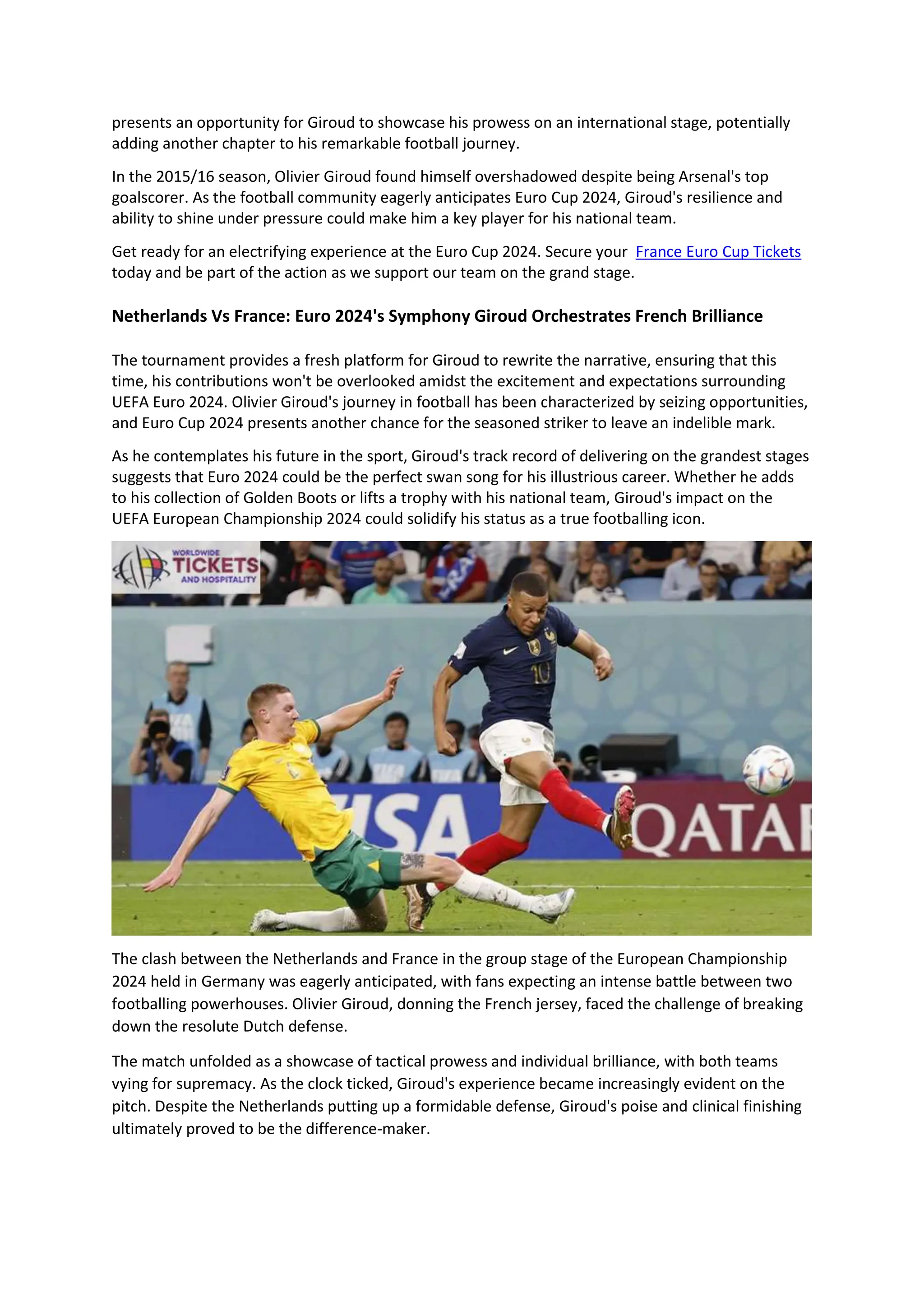 UEFA Euro 2024 Undervalued Brilliance Olivier Giroud's Footballing 