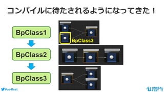 #ue4fest
BpClass1
BpClass2
BpClass3
BpClass3
コンパイルに待たされるようになってきた！
 