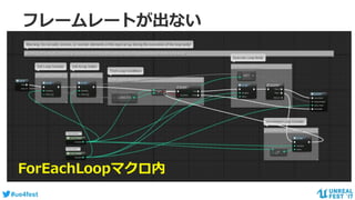 #ue4fest
フレームレートが出ない
•Pure関数は参照時に実行される
ForEachLoopマクロ内
 