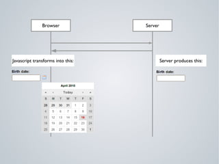 Browser             Server




Javascript transforms into this:            Server produces this:
 