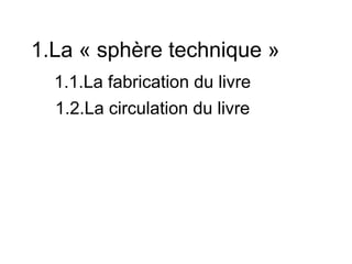 1.La « sphère technique »
  1.1.La fabrication du livre
  1.2.La circulation du livre
 