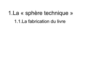 1.La « sphère technique »
  1.1.La fabrication du livre
 