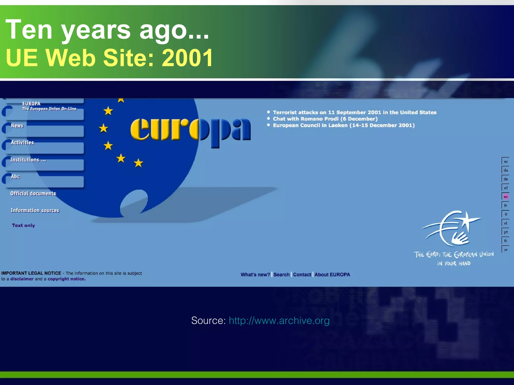 Ten years ago... UE Web Site: 2001 Source:  http://www.archive.org   