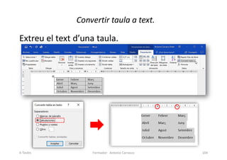 Convertir taula a text.
Extreu el text d’una taula.
Formador: Antonio Carrasco 104
6-Taules
 
