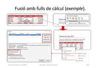 Fusió amb fulls de càlcul (exemple).
Formador: Antonio Carrasco 169
14-Fusió d’aplicacions d’Office
 