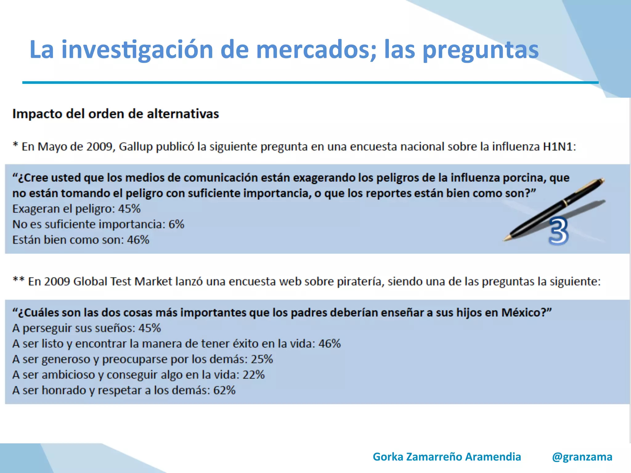 Gorka	
  Zamarreño	
  Aramendia	
  	
  	
  	
  	
  	
  	
  	
  	
  	
  	
  @granzama	
  
La	
  inves/gación	
  de	
  mercados;	
  las	
  preguntas	
  
 