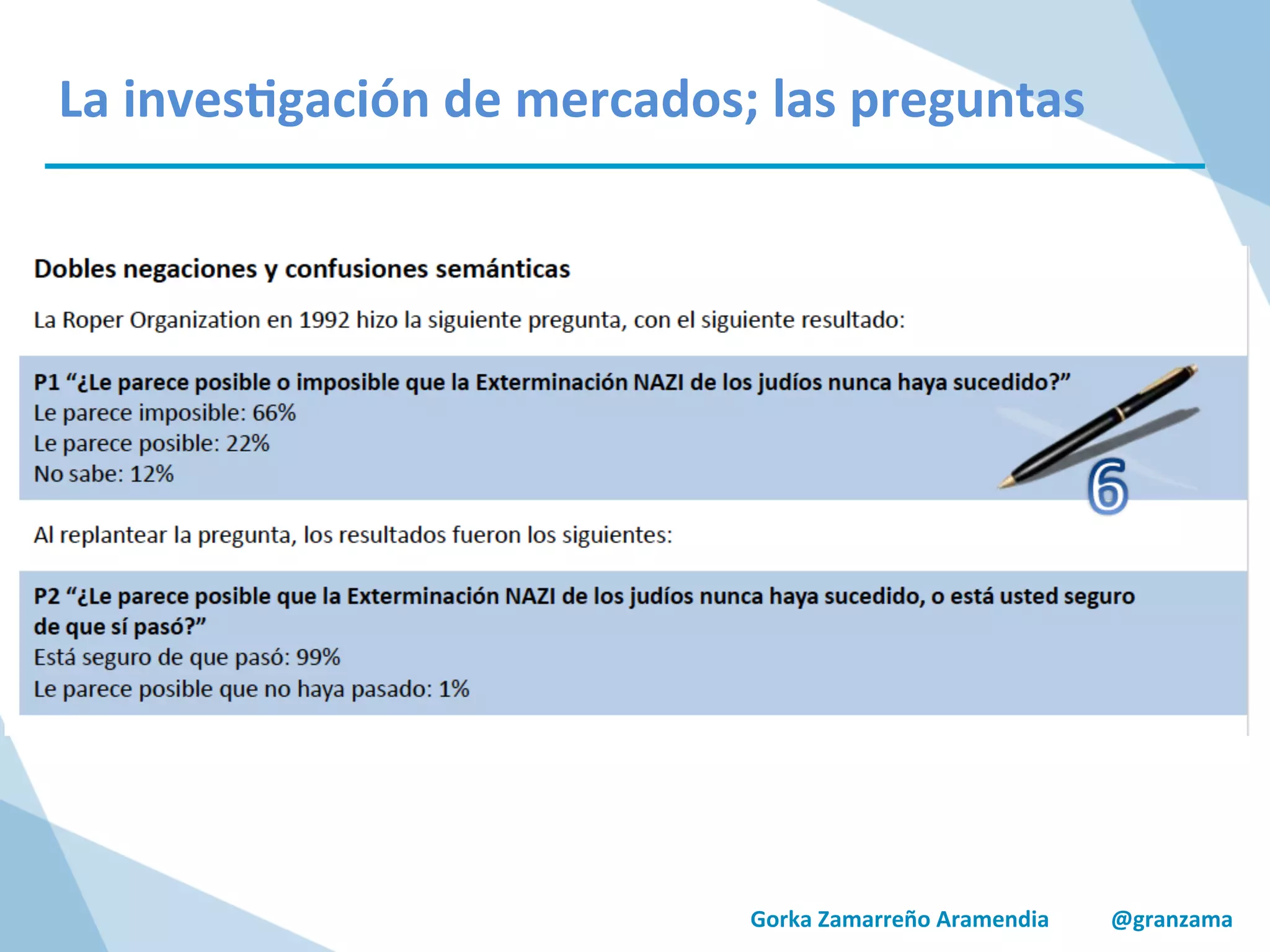 Gorka	
  Zamarreño	
  Aramendia	
  	
  	
  	
  	
  	
  	
  	
  	
  	
  	
  @granzama	
  
La	
  inves/gación	
  de	
  mercados;	
  las	
  preguntas	
  
 
