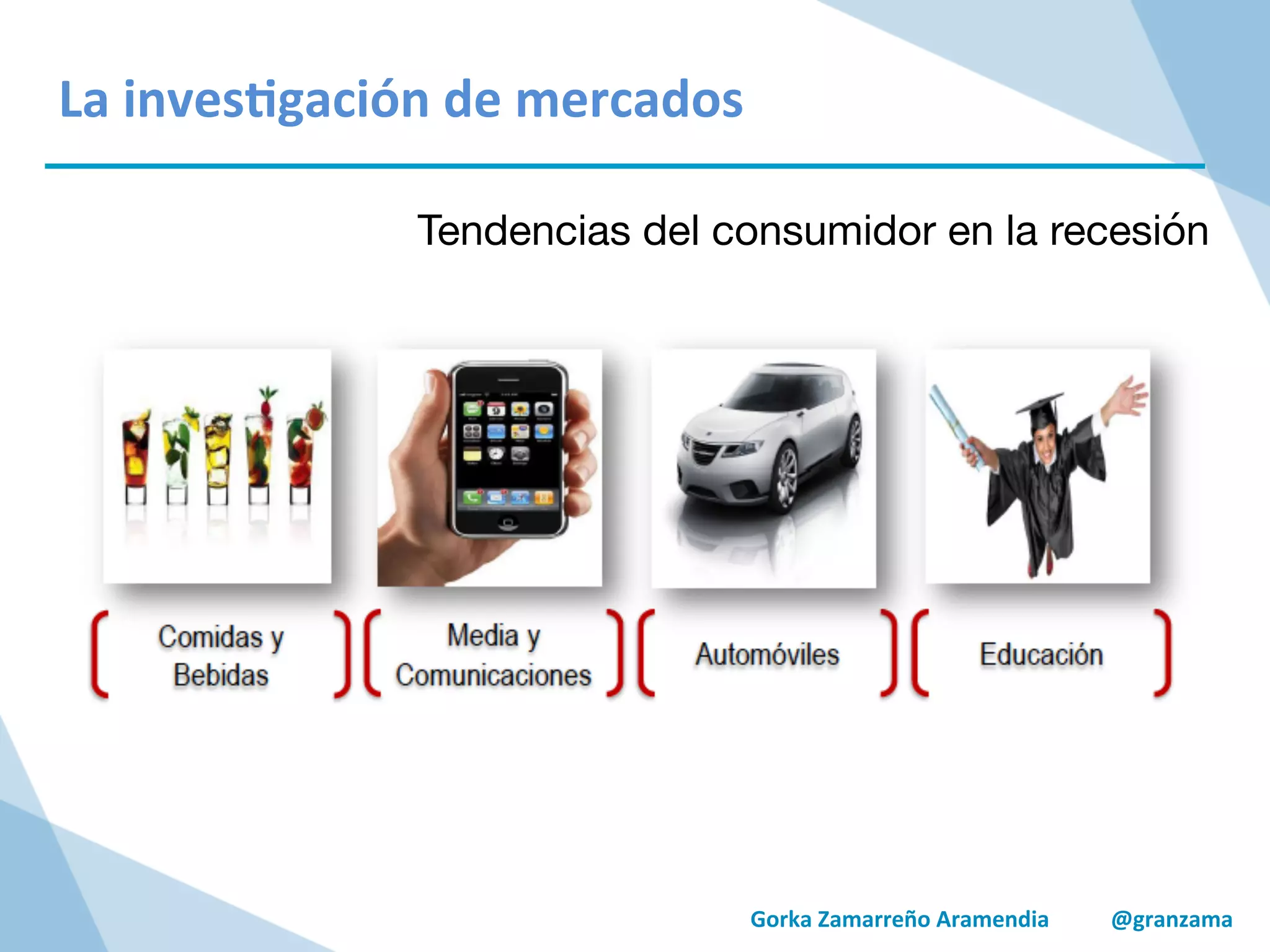Gorka	
  Zamarreño	
  Aramendia	
  	
  	
  	
  	
  	
  	
  	
  	
  	
  	
  @granzama	
  
	
  
	
  
La	
  inves/gación	
  de	
  mercados	
  
Tendencias del consumidor en la recesión
 
