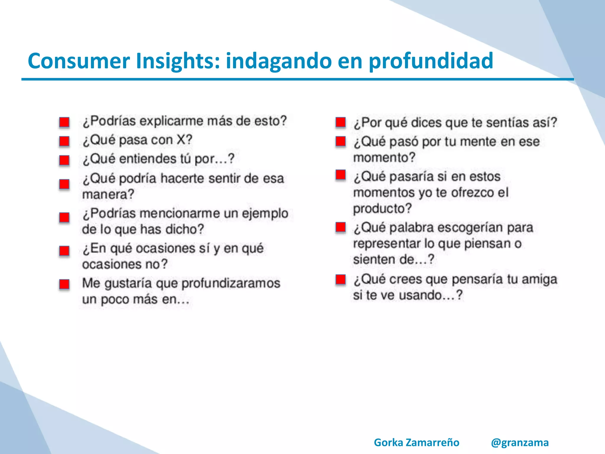 Gorka Zamarreño @granzama
Consumer Insights: indagando en profundidad
 