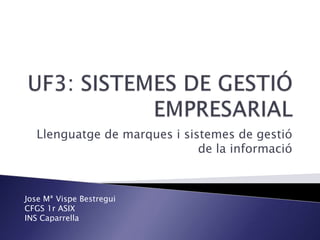 Llenguatge de marques i sistemes de gestió
de la informació
Jose Mª Vispe Bestregui
CFGS 1r ASIX
INS Caparrella
 