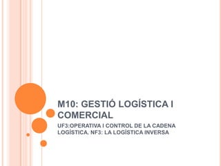 M10: GESTIÓ LOGÍSTICA I
COMERCIAL
UF3:OPERATIVA I CONTROL DE LA CADENA
LOGÍSTICA. NF3: LA LOGÍSTICA INVERSA

 