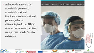 Contos
o
Farmacêutica
Contoso
• Achados de aumento de
capacidade pulmonar,
capacidade residual
funcional e volume residual
podem ajudar na
diferenciação de um DPOC
de uma pneumonia restritiva,
em que essas medições são
reduzidas.
DIAGNÓSTICO – AVALIAÇÃO DAS EXACERBAÇÕES:
página 19
 