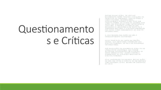 Questionamento
s e Críticas
A P E S A R D E S S A S A Ç Õ E S , H Á C R Í T I C A S
R E C O R R E N T E S S O B R E P O S S Í V E I S V I O L A Ç Õ E S D E
P R I N C Í P I O S D E S O B E R A N I A , D I R E I T O P E N A L E
C O N S T I T U C I O N A L I N T E R N A C I O N A L ,
E S P E C I A L M E N T E Q U A N D O A O N U A T U A S E M
C O N V I T E F O R M A L D O E S T A D O O U Q U A N D O S U A S
A Ç Õ E S S Ã O P E R C E B I D A S C O M O I N T E R F E R Ê N C I A
I L E G Í T I M A . O P R Ó P R I O S I S T E M A D A O N U
R E C O N H E C E A I M P O R T Â N C I A D O R E S P E I T O À
S O B E R A N I A N A C I O N A L E À A U T O D E T E R M I N A Ç Ã O
D O S P O V O S C O M O F U N D A M E N T O S D O D I R E I T O
I N T E R N A C I O N A L .
A L E G I T I M I D A D E D A S A Ç Õ E S D A O N U É
F R E Q U E N T E M E N T E S U S T E N T A D A :
P E L O S P R I N C Í P I O S D A C A R T A D A S N A Ç Õ E S
U N I D A S , Q U E E N F A T I Z A M A P R O M O Ç Ã O D O S
D I R E I T O S H U M A N O S , D A P A Z E D A S E G U R A N Ç A
I N T E R N A C I O N A L .
P O R R E S O L U Ç Õ E S D A A S S E M B L E I A G E R A L O U D O
C O N S E L H O D E S E G U R A N Ç A , Q U E P O D E M
A U T O R I Z A R I N T E R V E N Ç Õ E S E M S I T U A Ç Õ E S D E
G R A V E A M E A Ç A À P A Z , C R I M E S C O N T R A A
H U M A N I D A D E O U V I O L A Ç Õ E S M A S S I V A S D E
D I R E I T O S H U M A N O S .
P E L A C O O P E R A Ç Ã O V O L U N T Á R I A : M U I T A S A Ç Õ E S
D A O N U S Ã O F E I T A S A C O N V I T E O U E M P A R C E R I A
C O M G O V E R N O S L O C A I S , M E S M O E M C O N T E X T O S
D E C R I S E .
 